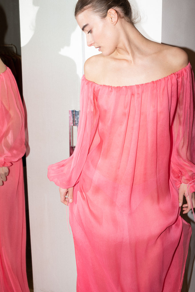 The Milani Dress by Anna October is an effortless lightweight summer dress in a bright pink silk chiffon