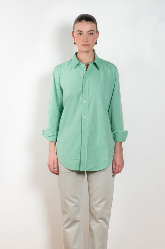 The Boyfriend Shirt by Denimist is a more fitted shirt in a green cotton 