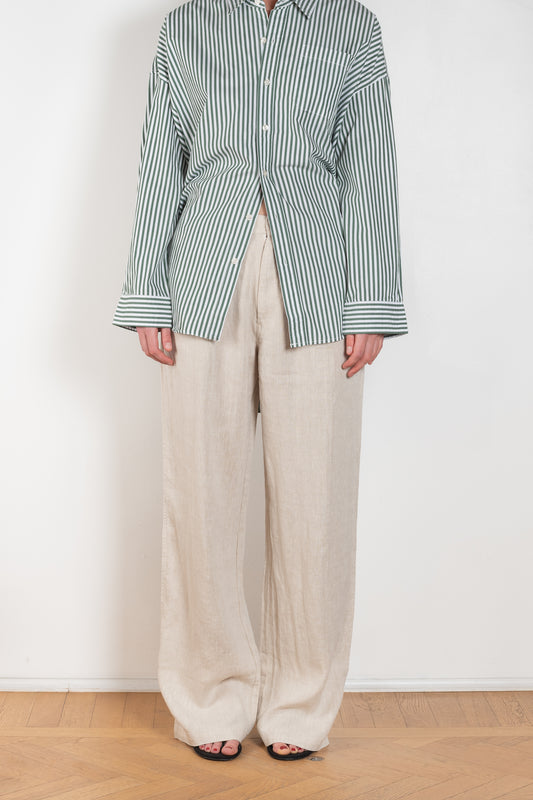 The Double Pleat Trouser by Denimist is a relaxed trouser with a wide leg