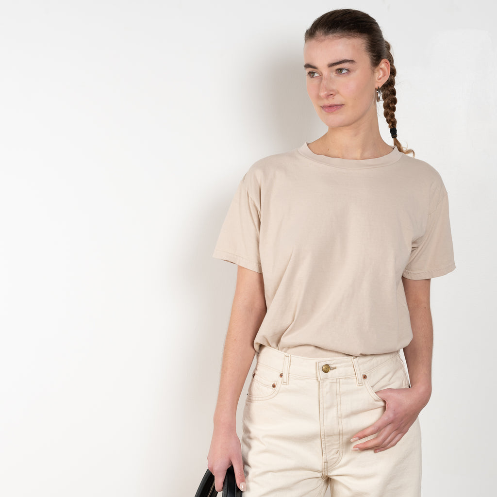 The Short Sleeve Tee by B Sides is a loose boxy Tee in a superior cotton jersey Tan color