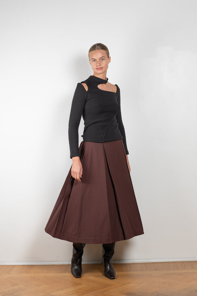 The Malia Skirt by Rejina Pyo is a high waisted a-line skirt with pleats in a fluid wool blend