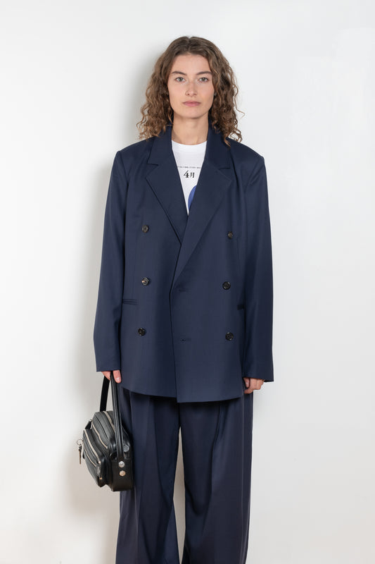 The Double Breasted Blazerby 6397 in a Italian wool twill has a relaxed boxy fit