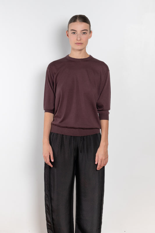 The Elbow Crew Top by 6397 is a relaxed cashmere and wool blend top with a yoke detail on the back