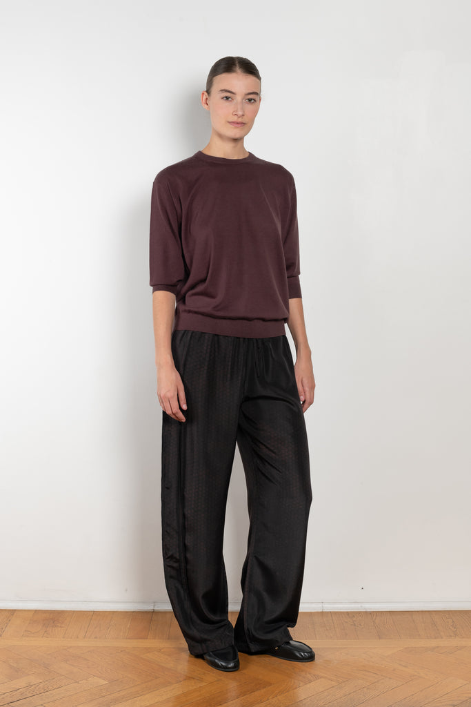 The Elbow Crew Top by 6397 is a relaxed cashmere and wool blend top with a yoke detail on the back