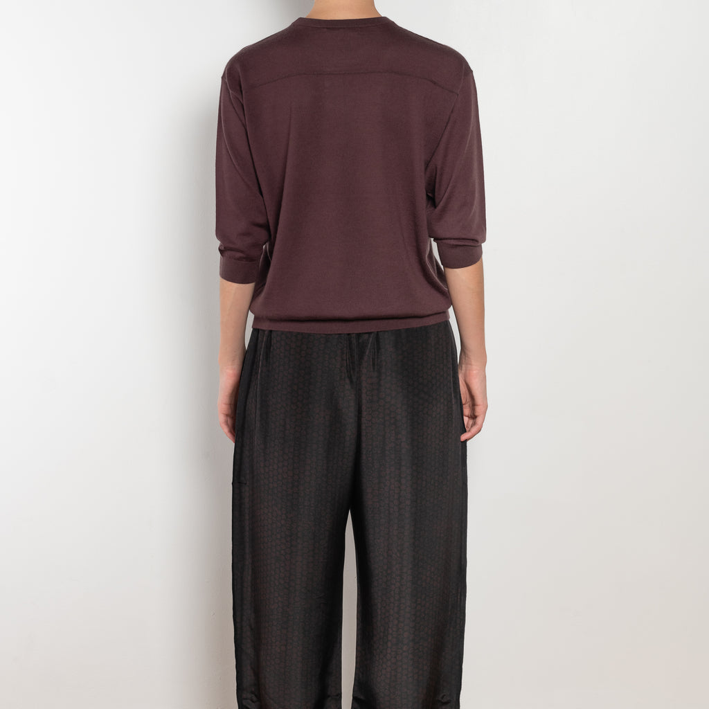 The Elbow Crew Top by 6397 is a relaxed cashmere and wool blend top with a yoke detail on the back