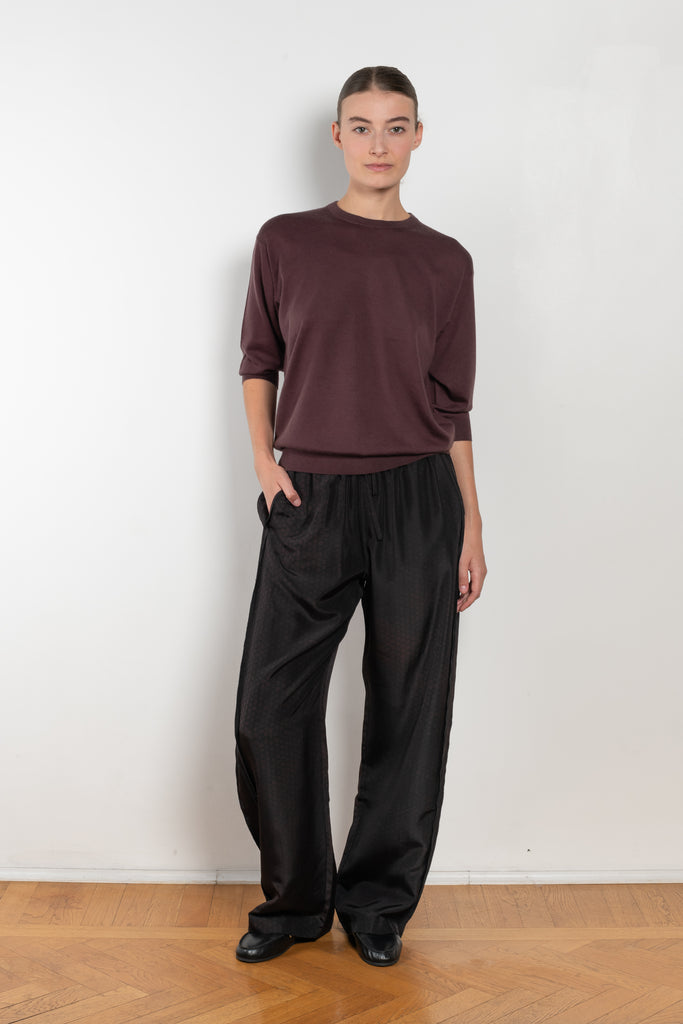 The Elbow Crew Top by 6397 is a relaxed cashmere and wool blend top with a yoke detail on the back