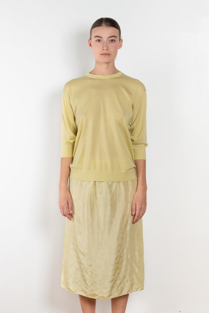 The Elbow Crew Top by 6397 is a relaxed cashmere and wool blend top with a yoke detail on the back
