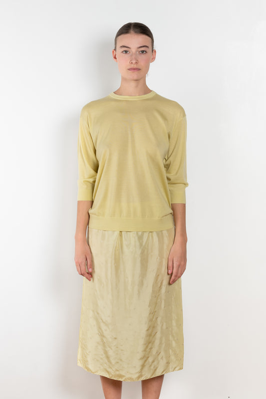 The Elbow Crew Top by 6397 is a relaxed cashmere and wool blend top with a yoke detail on the back