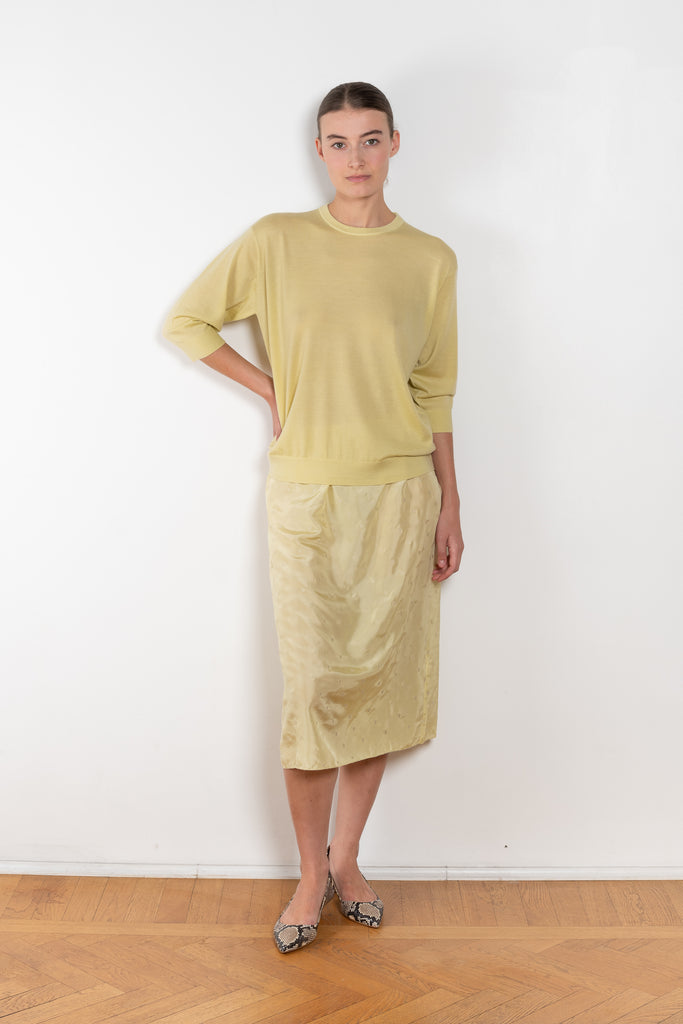 The Elbow Crew Top by 6397 is a relaxed cashmere and wool blend top with a yoke detail on the back