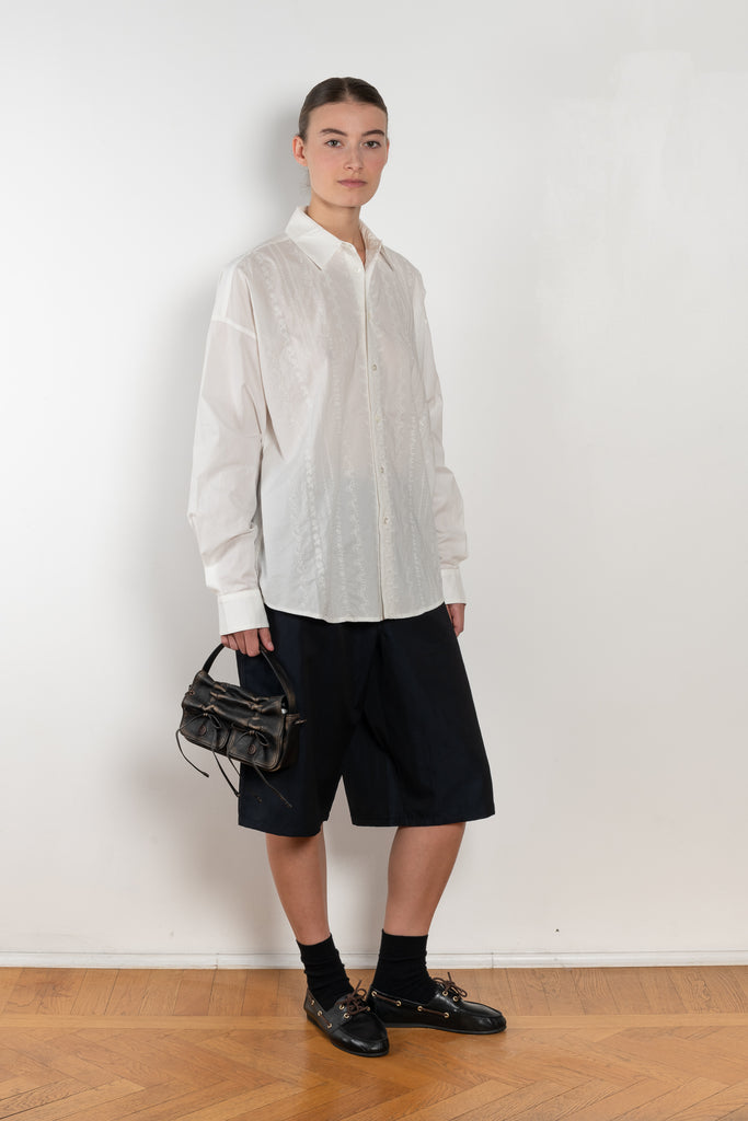 The New Uniform Top by 6397 is a signature oversized boxy cotton shirt with white tonal floral embroidery