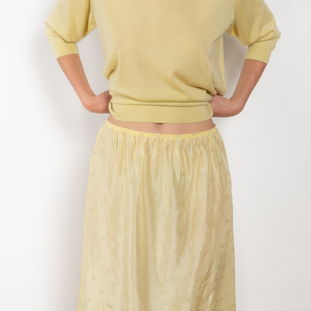 The Embroidered slip Skirt by 6397 in silk habotai has a tonal embroidered dot all over and and an elasticated waist
