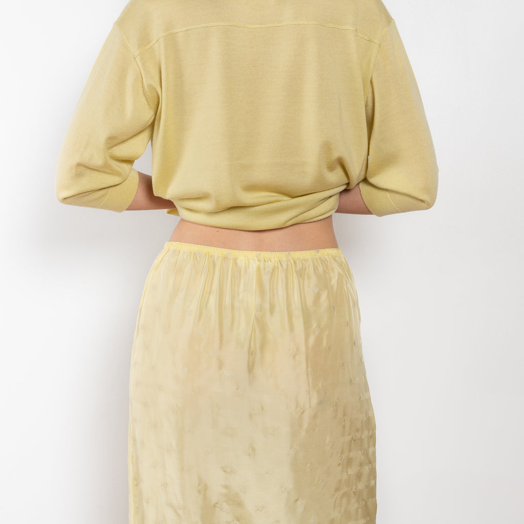 The Embroidered slip Skirt by 6397 in silk habotai has a tonal embroidered dot all over and and an elasticated waist