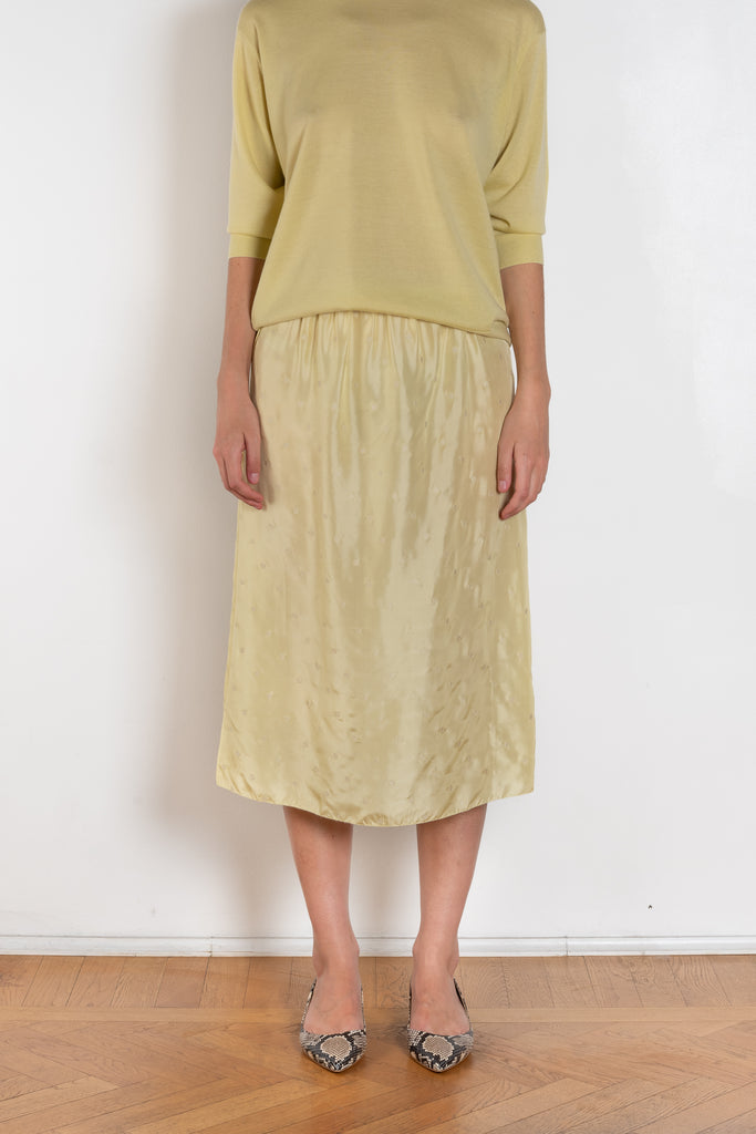 The Embroidered slip Skirt by 6397 in silk habotai has a tonal embroidered dot all over and and an elasticated waist