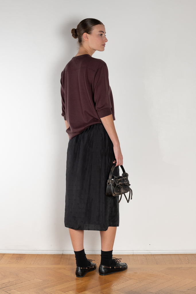 The Embroidered slip Skirt by 6397 in silk habotai has a tonal embroidered dot all over and and an elasticated waist