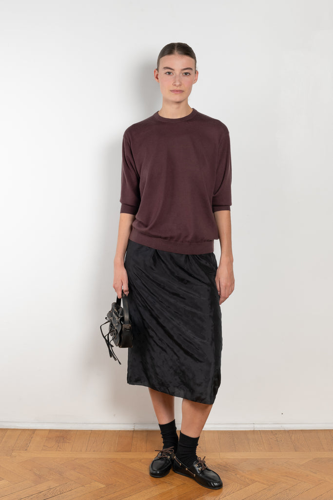 The Embroidered slip Skirt by 6397 in silk habotai has a tonal embroidered dot all over and and an elasticated waist