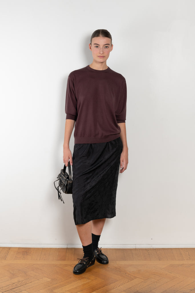 The Embroidered slip Skirt by 6397 in silk habotai has a tonal embroidered dot all over and and an elasticated waist