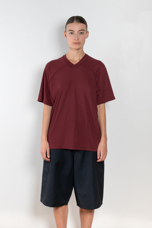 The Inside Out Vneck by 6397 is an oversized Tee with elbow length sleeve and 'inside out' seaming detail in a lightweight japanese cotton jersey