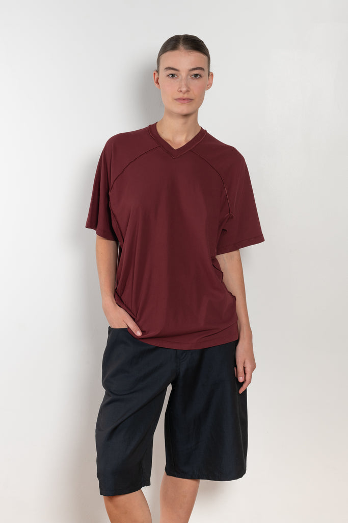 The Inside Out Vneck by 6397 is an oversized Tee with elbow length sleeve and 'inside out' seaming detail in a lightweight japanese cotton jersey