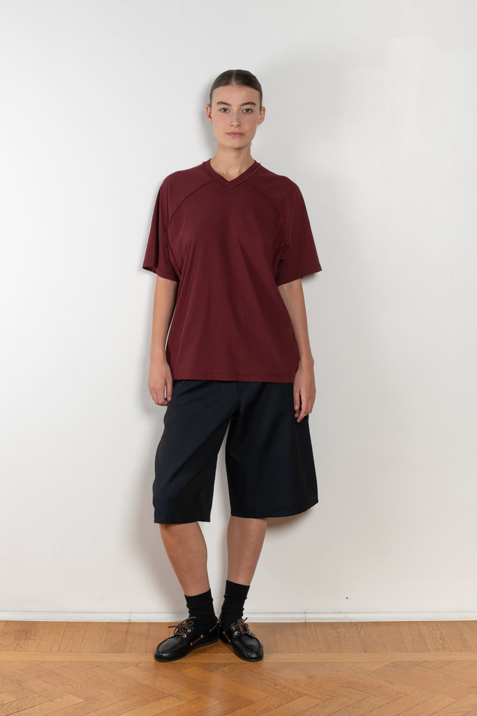 The Inside Out Vneck by 6397 is an oversized Tee with elbow length sleeve and 'inside out' seaming detail in a lightweight japanese cotton jersey