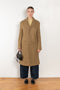 The Boiled Pinstripe Coat by 6397 is a fitted long coat in a boiled wool with a delicate pinstripe pattern