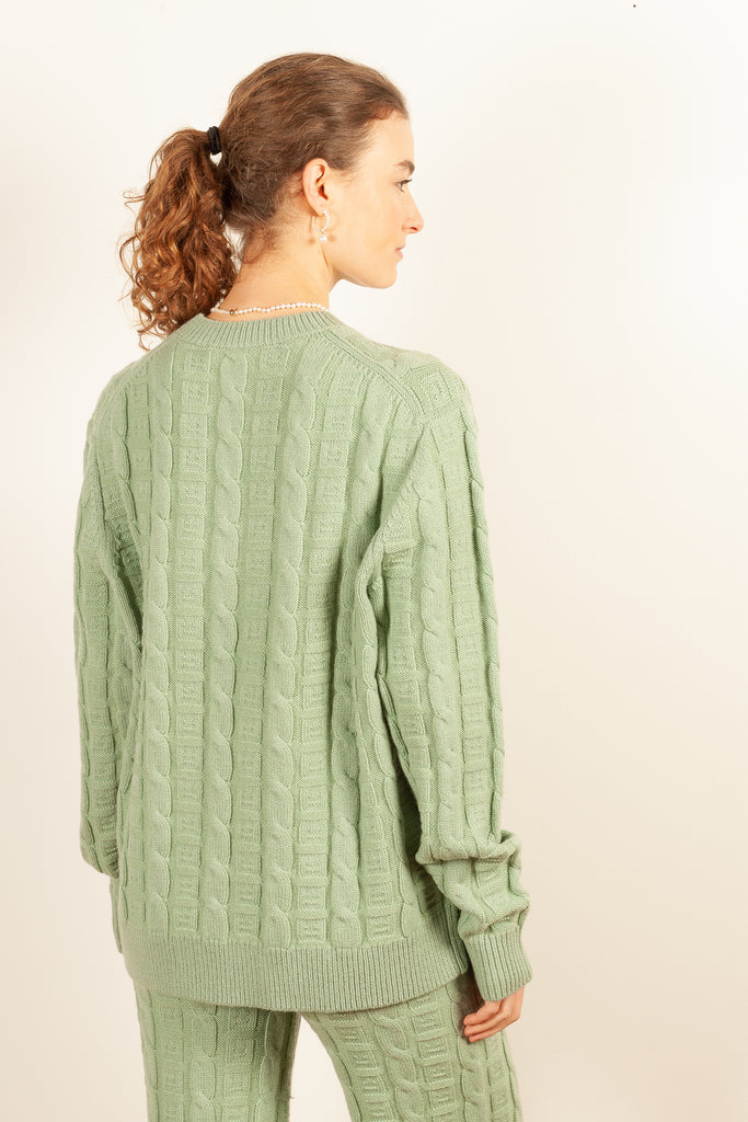 acne knit092 cable knit sage green