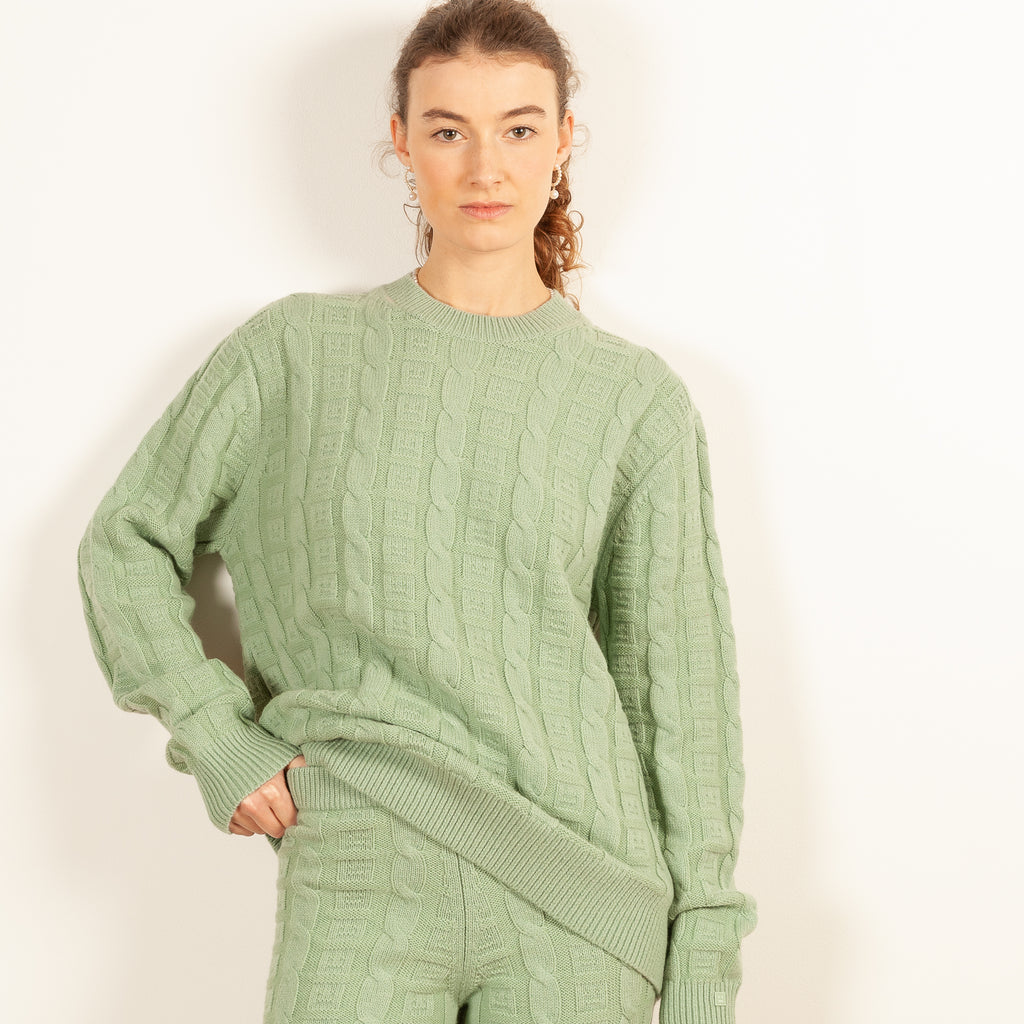 acne knit092 cable knit sage green