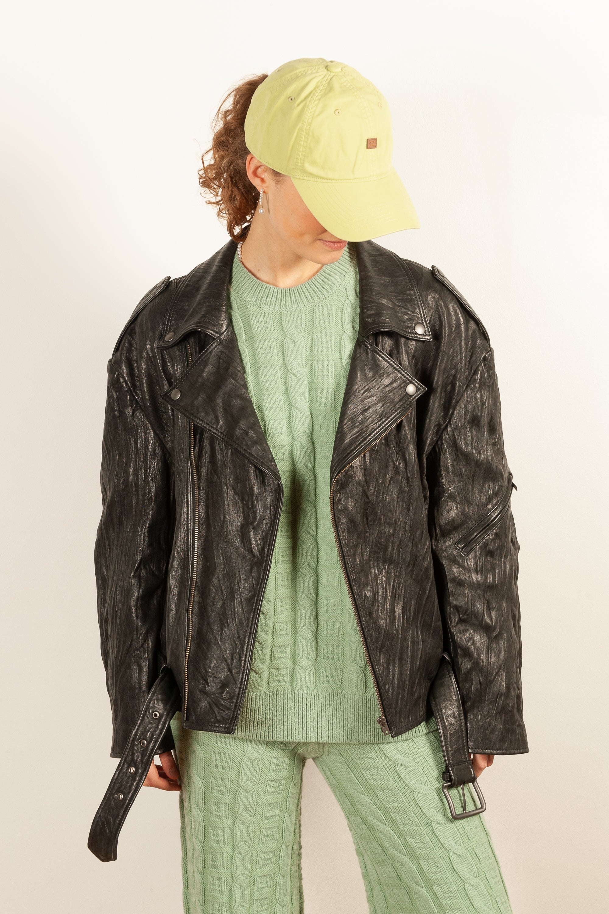 Crinkled Leather Biker Jacket ICON