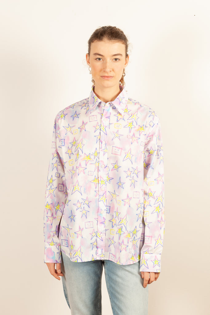 stars and face print shirt acne