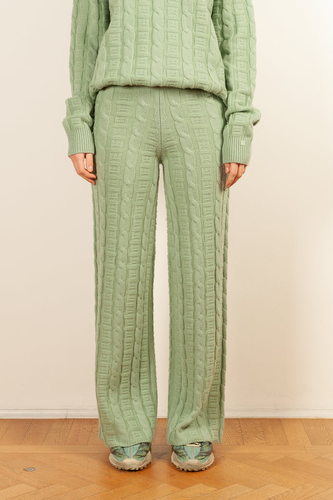 cable knit sage green trouser