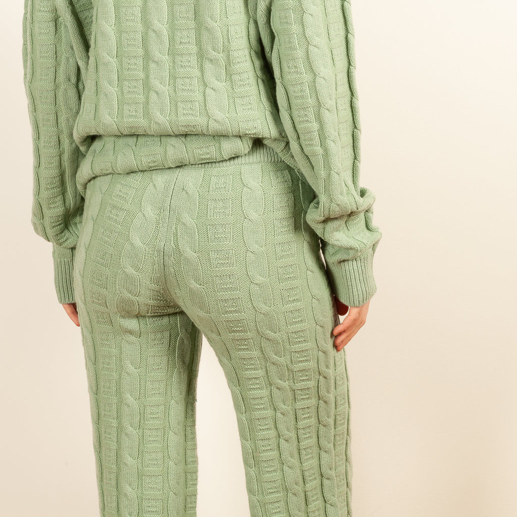 cable knit sage green trouser