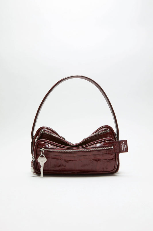 acne studios camero bag burgundy croco