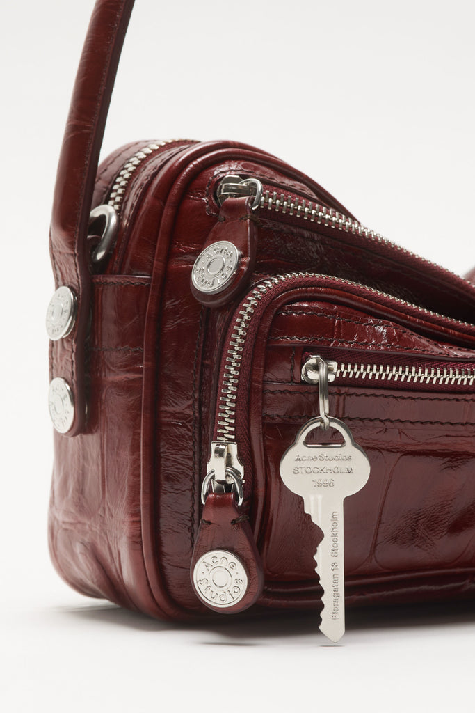 acne studios camero bag burgundy croco