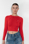 The Cropped Crewneck Sweater by Acne Studios has a fitted silhouette, featuring 3/4-length sleeves and a cropped length