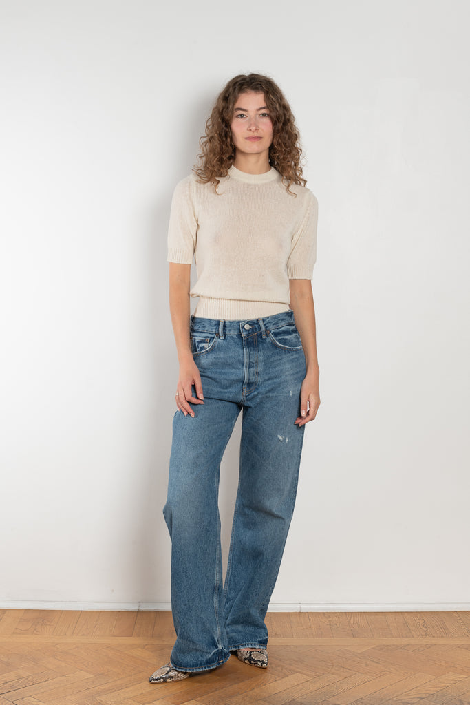 The 2021 Loose Fit Jeans by Acne Studios are cut to a loose fit with mid-waist, wide leg and long length. Made from rigid denim in a medium blue wash.