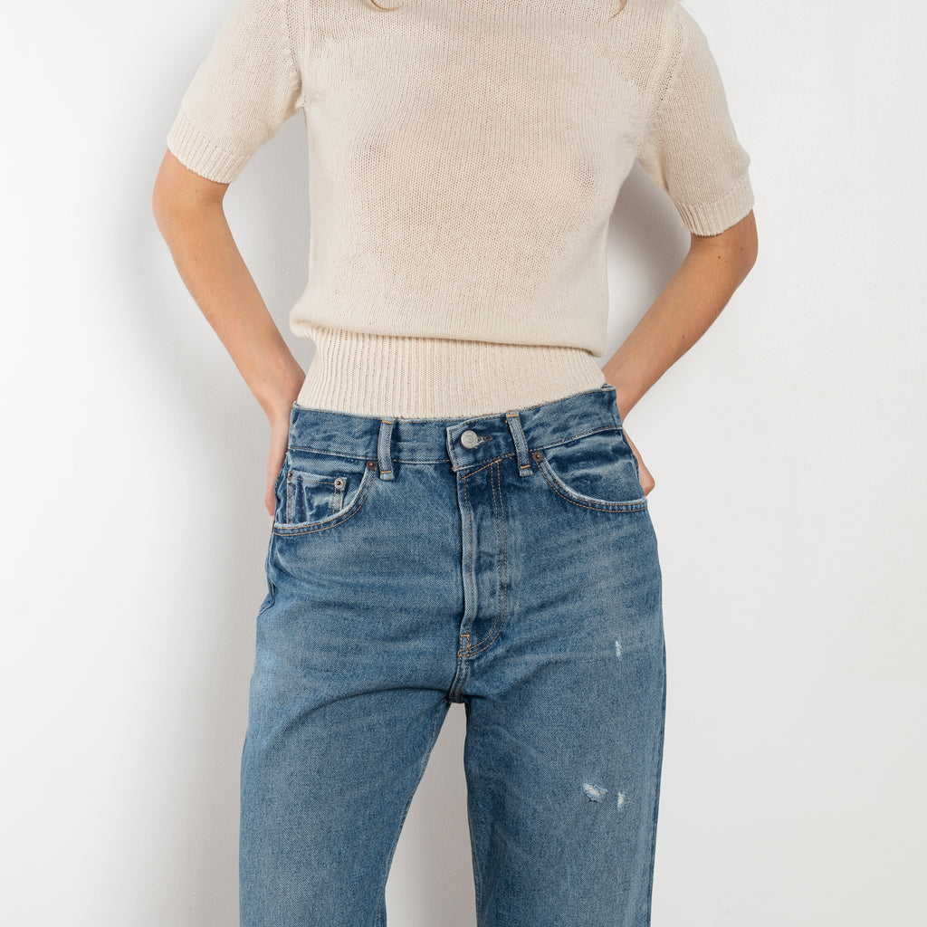 The 2021 Loose Fit Jeans by Acne Studios are cut to a loose fit with mid-waist, wide leg and long length. Made from rigid denim in a medium blue wash.