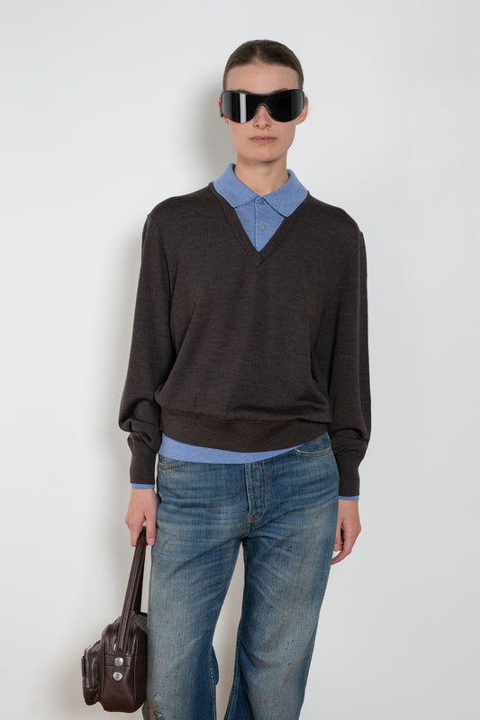 AcneStudios Layered Wool Knit with Blue polo collar