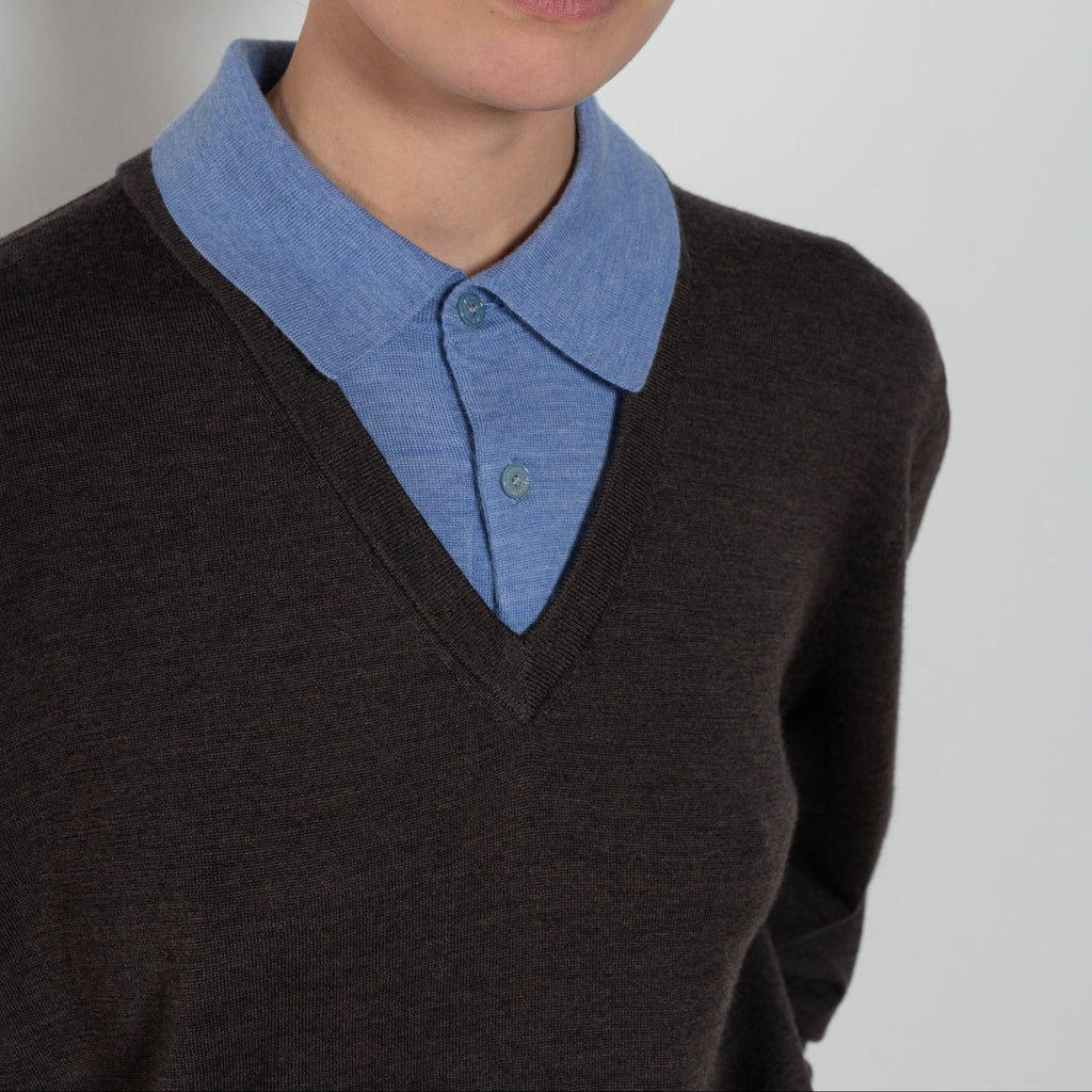AcneStudios Layered Wool Knit with Blue polo collar