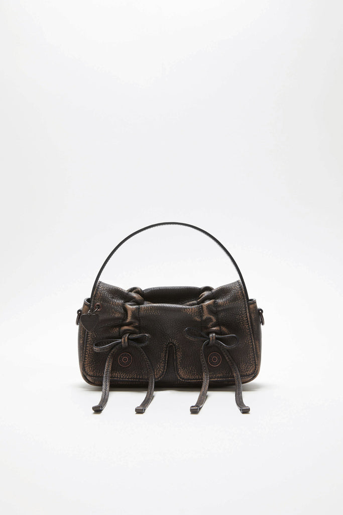The Multipocket Micro Bag by Acne Studios is crafted from leather with a washed finish and laced knot details