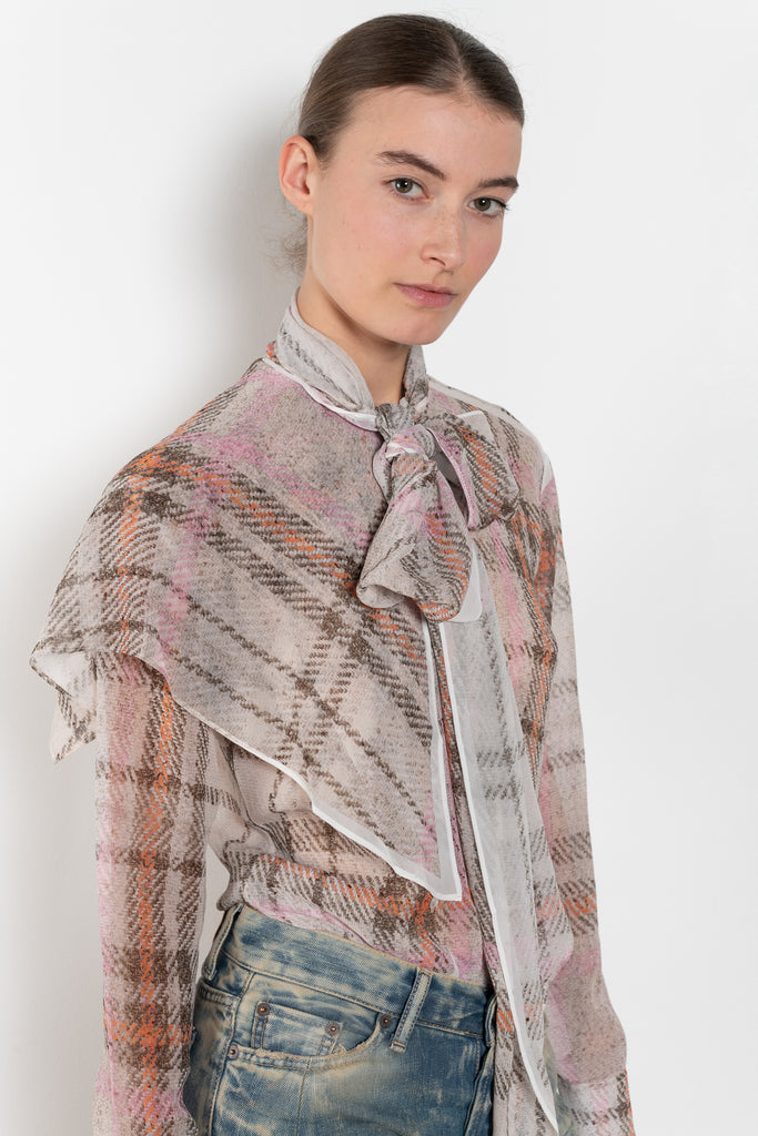 The Printed Silk Blouse by Acne Studios is crafted from lightweight silk with a trompe-l'oeil check print