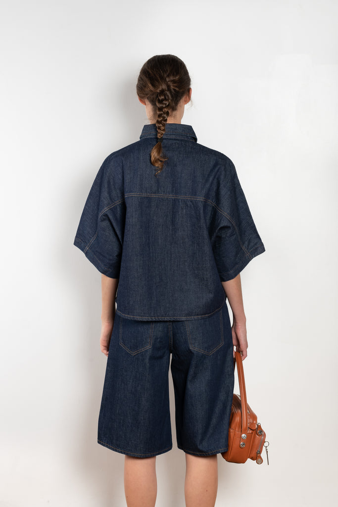 The Taron Shirt by Agolde is a boxy shirt with short sleeves in a dark pure wash