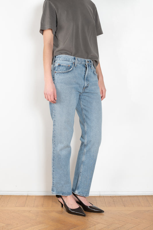 The Valen Jean by AGOLDE is a mid waist ankle length jeans with a straight leg and a flattering square cut top block