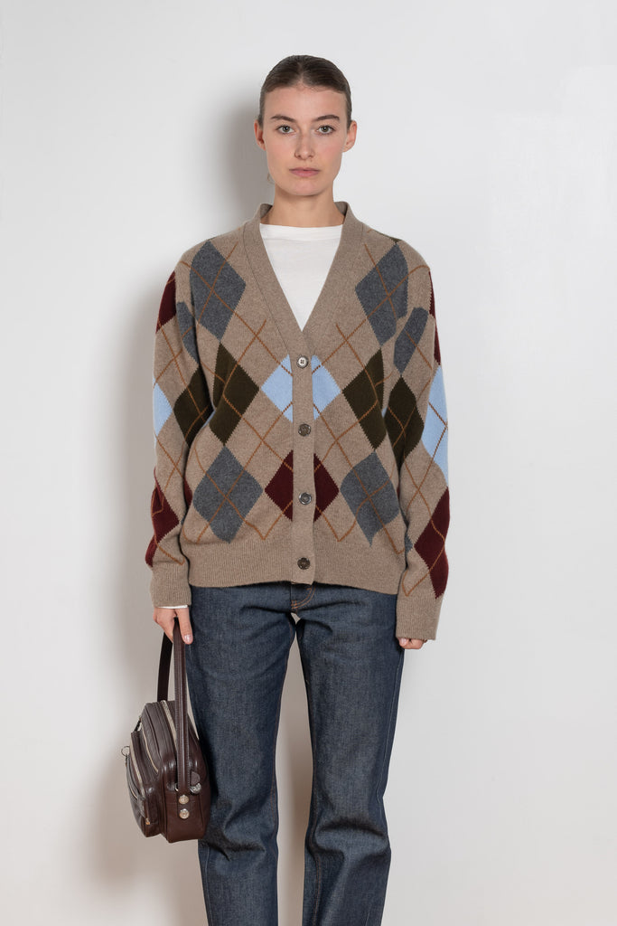 and daughter argyle cardigan beige