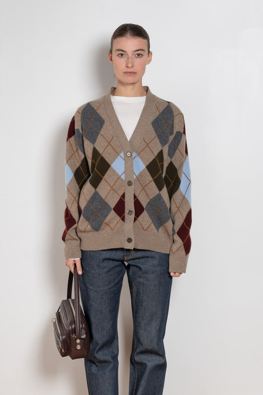 and daughter argyle cardigan beige