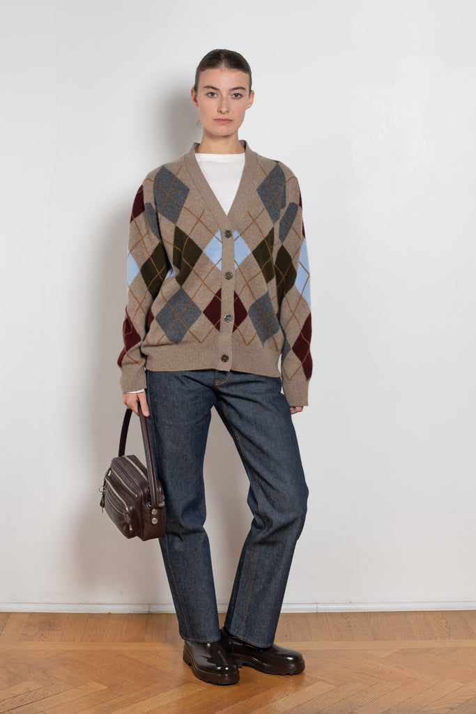 and daughter argyle cardigan beige