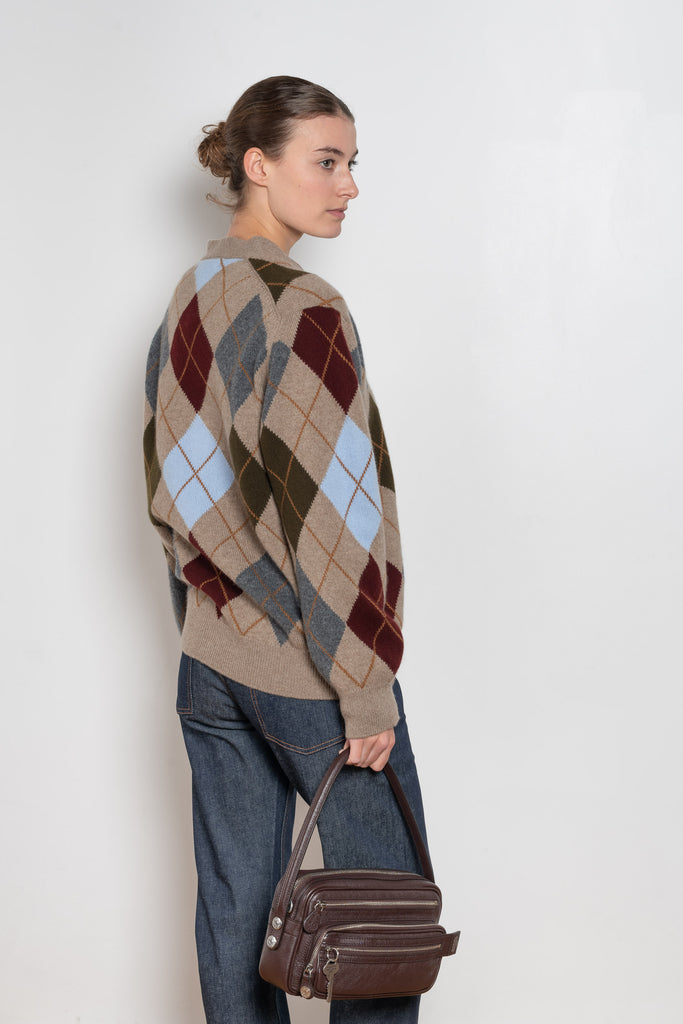 and daughter argyle cardigan beige