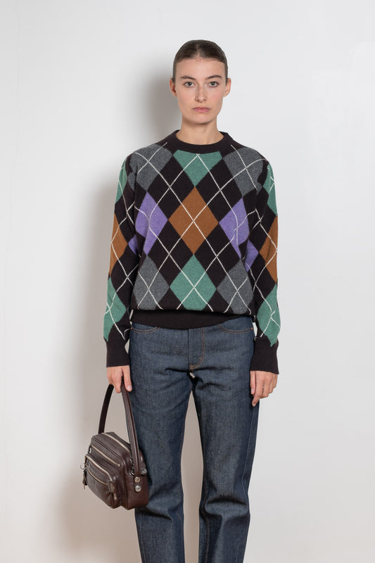 and daughter argyle crewneck dark brown