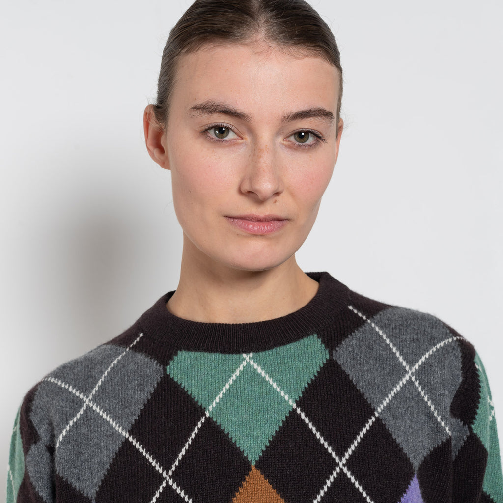and daughter argyle crewneck dark brown