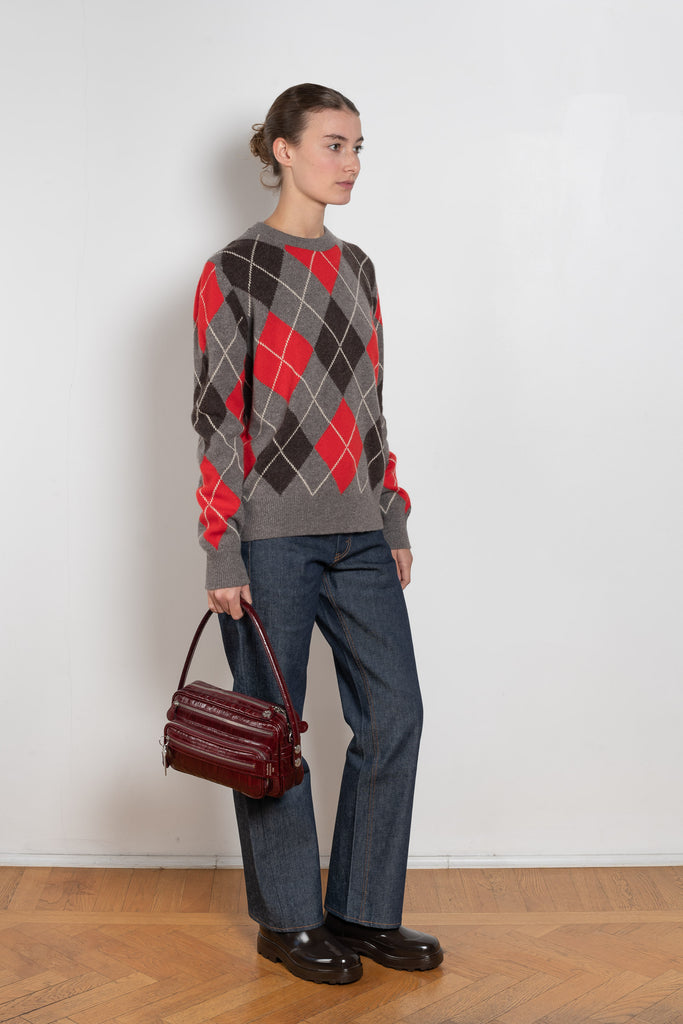 and daughter argyle crewneck grey with red