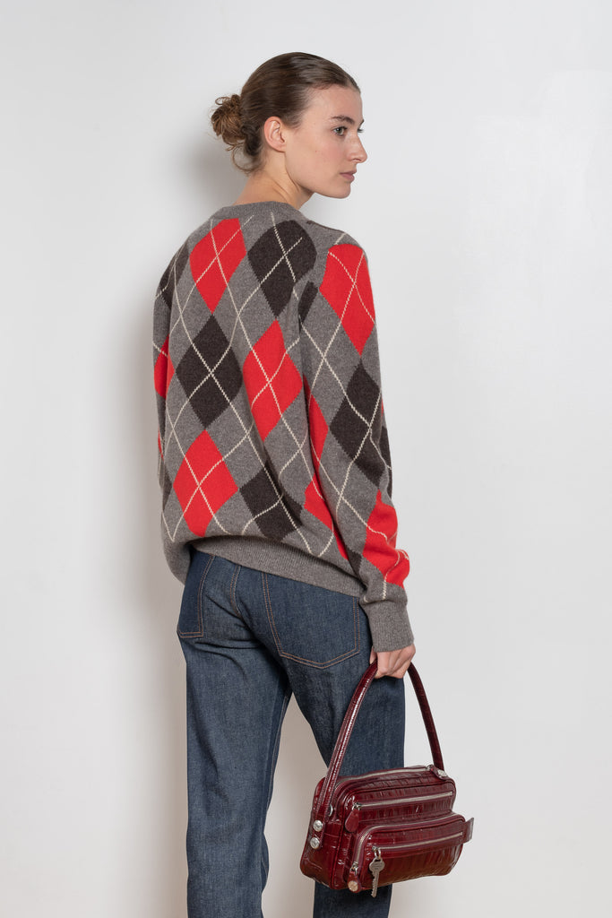 and daughter argyle crewneck grey with red