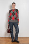 and daughter argyle crewneck grey with red